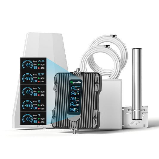 Cell Phone Signal Booster for Home, LCD Display, Five-Band, Up to 5,000 sq ft, 5G/4G LTE, Multi-Carrier, FCC Approved