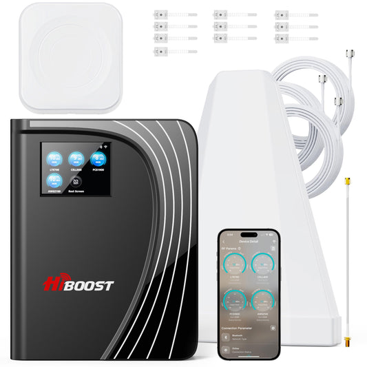 Cell Phone Signal Booster for Multiroom, Up to 12,000 sq ft, 2 Indoor Antennas, Touch Display, 72dB Gain, Multi-Carrier for Homes & Offices