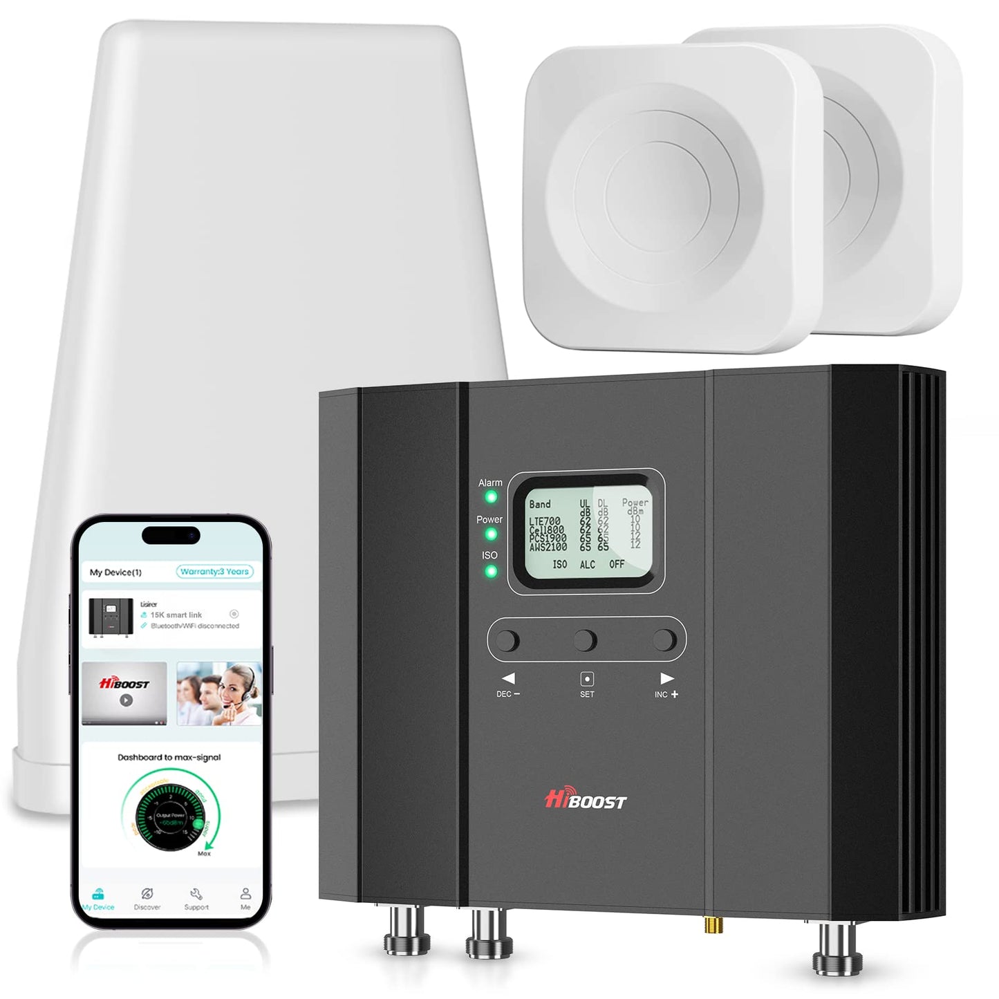 HiBoost Cell Phone Signal Booster for Multiroom, Up to 10,000 sq ft, Dual Indoor Antennas, Multi-Carrier Support, 2-Story Homes & Offices