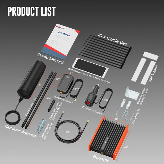 HiBoost Cell Phone Signal Booster for Trucks & SUVs, 5G/4G LTE Multi-Carrier, Weatherproof Antenna, FCC Approved