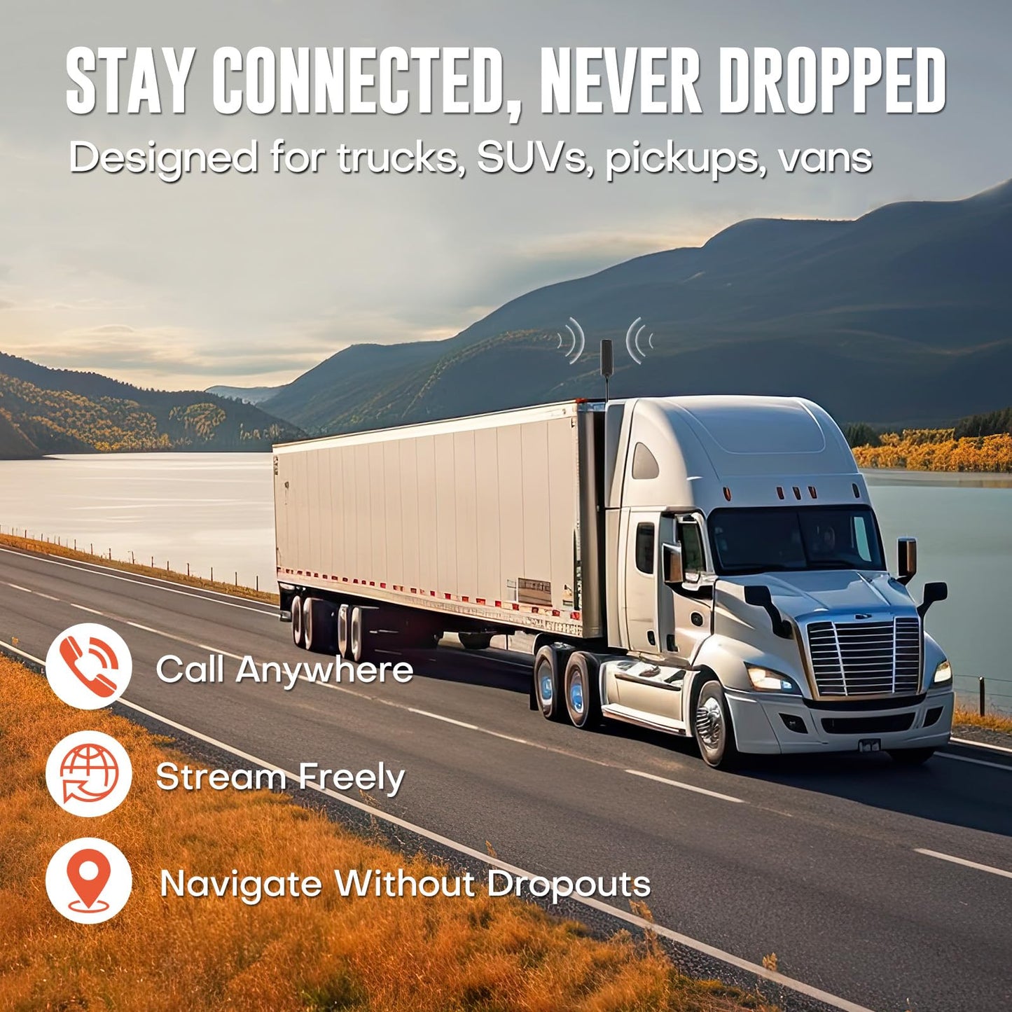 HiBoost Cell Phone Signal Booster for Trucks & SUVs, 5G/4G LTE Multi-Carrier, Weatherproof Antenna, FCC Approved