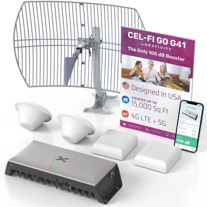 Nextivity CEL-FI GO G41 Cell Phone Signal Booster, 4G/5G, Up to 15,000 sq ft, Multi-Carrier, FCC Approved, Dual Antenna System